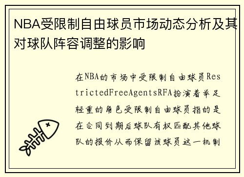 NBA受限制自由球员市场动态分析及其对球队阵容调整的影响