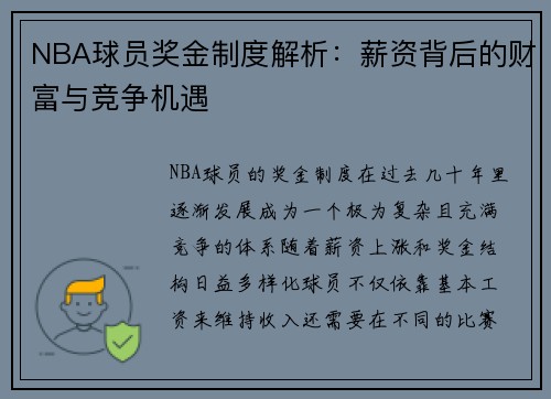 NBA球员奖金制度解析：薪资背后的财富与竞争机遇